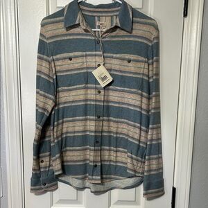 Faherty Casual Blue and Tan Striped Shirt